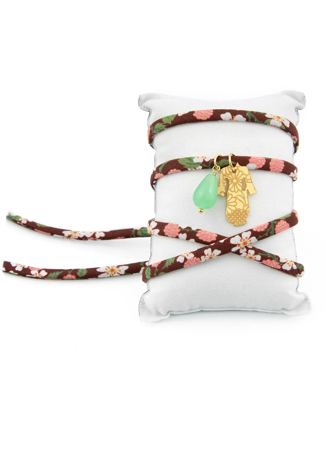 Bracciale Tessuto Fiori Kimono Verde Giada