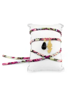 Bracciale/collana Tessuto Fiori Bambù Nero
