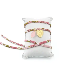 Bracciale/collana Tessuto Fiori Cuore Rosa