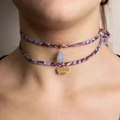 Bracciale/collana Tessuto Fiori Corona Celeste