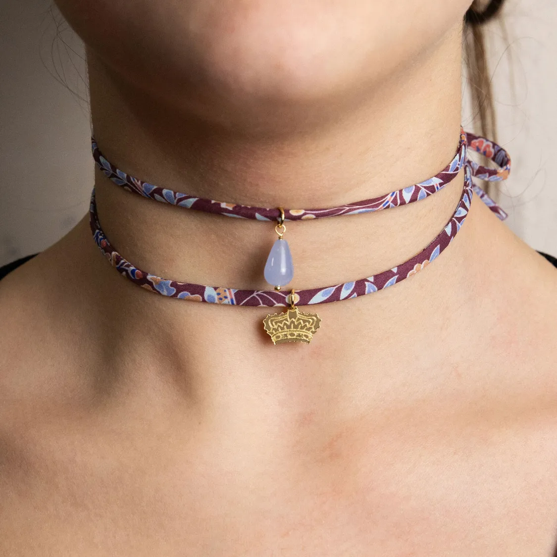Bracciale/collana Tessuto Fiori Corona Celeste