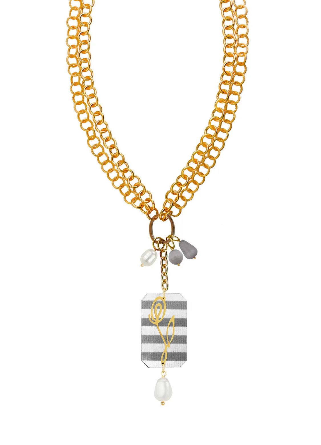 Collana Doppia Fiore Righe Grigio