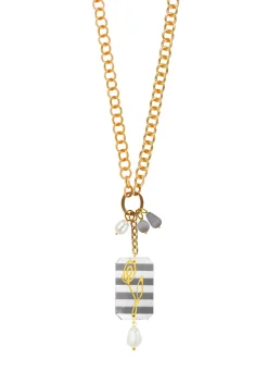 Collana Doppia Fiore Righe Grigio