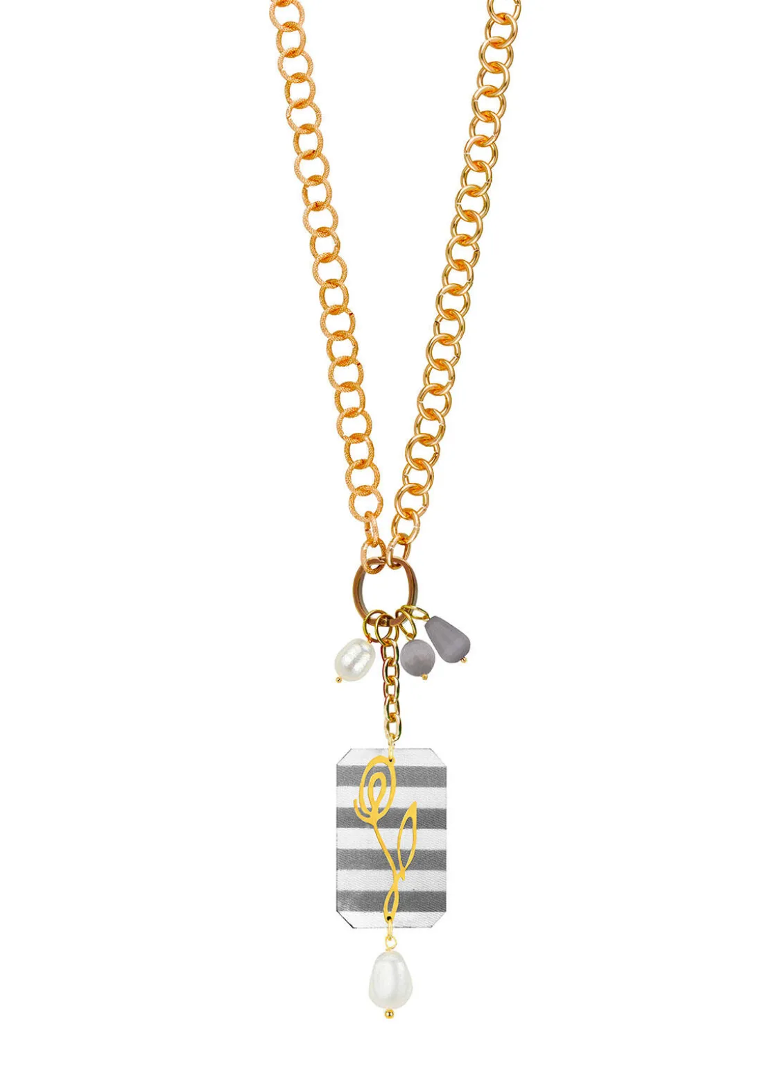 Collana Doppia Fiore Righe Grigio