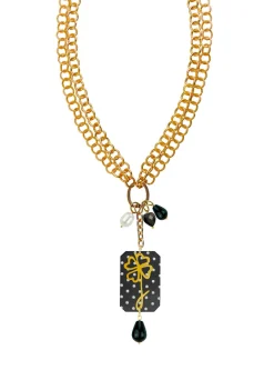 Collana Doppia Quadrifoglio Pois Nero