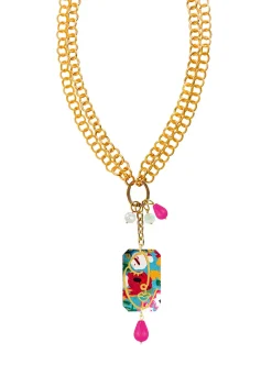 Collana Doppia Viso Fiori Fucsia