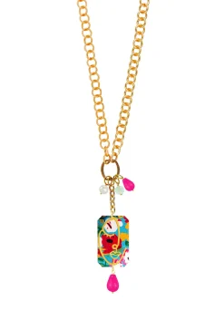 Collana Doppia Viso Fiori Fucsia