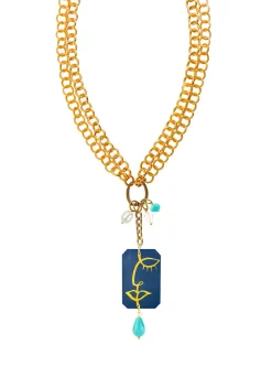Collana Doppia Viso Jeans Azzurro
