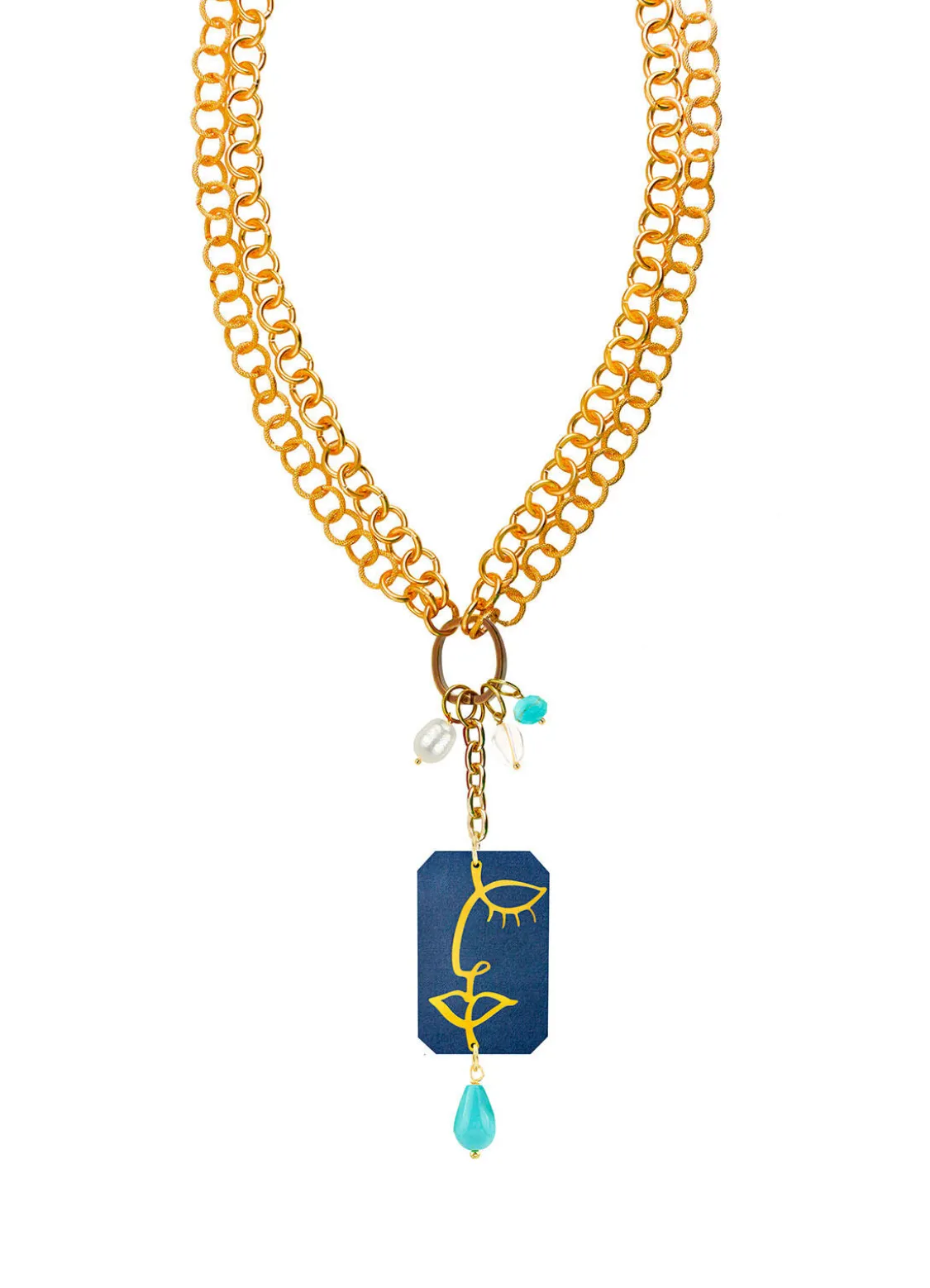 Collana Doppia Viso Jeans Azzurro