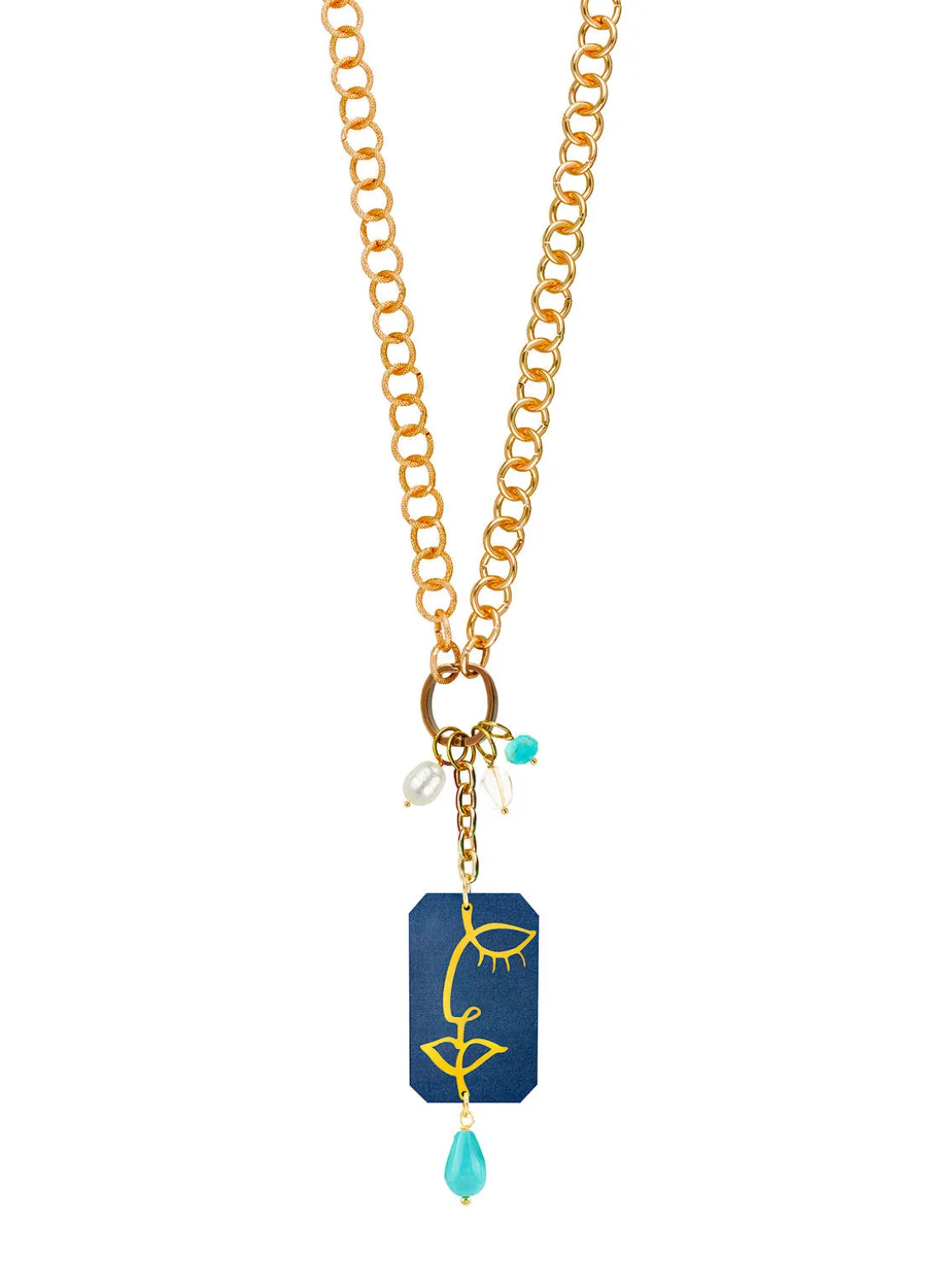 Collana Doppia Viso Jeans Azzurro
