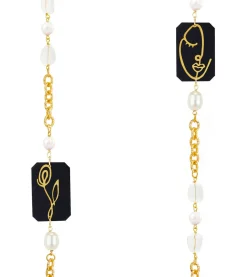 Collana Lebolina Viso E Fiore Plexi Nero Perla