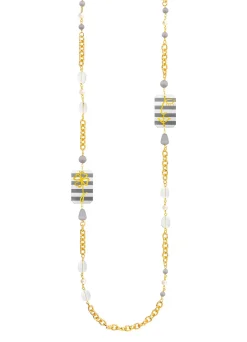Collana Lebolina Viso E Quadrifoglio Righe Grigio