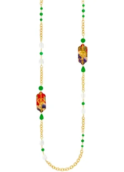 Collana Lunga Cuore E Quadrifoglio Verde E Cristalli