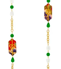 Collana Lunga Cuore E Quadrifoglio Verde E Cristalli