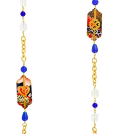 Collana Lunga Cuore E Quadrifoglio Blu E Cristalli