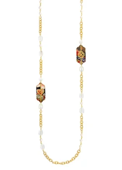 Collana Lunga Cuore E Quadrifoglio Perla E Cristalli