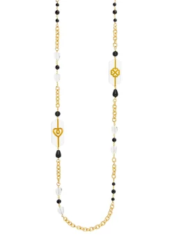 Collana Lunga Pois Cuore E Quadrifoglio Plexi Trasparente Nero