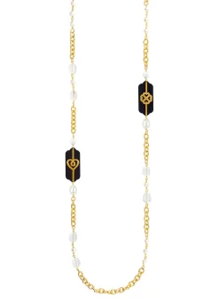 Collana Lunga Pois Cuore E Quadrifoglio Plexi Nero Perla