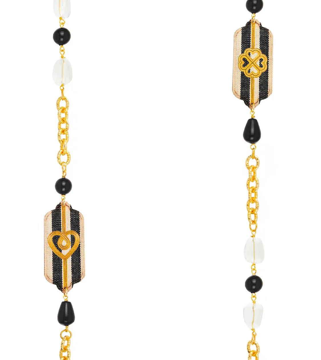 Collana Lunga Righe Nere Pietre Nere E Cristalli