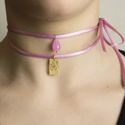 Collana Tessuto Ideogramma Luce Rosa