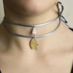 Collana Tessuto Ventaglio Grigio