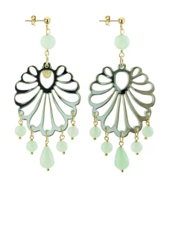 Orecchini Chandelier Conchiglia Plexi Verde Giada