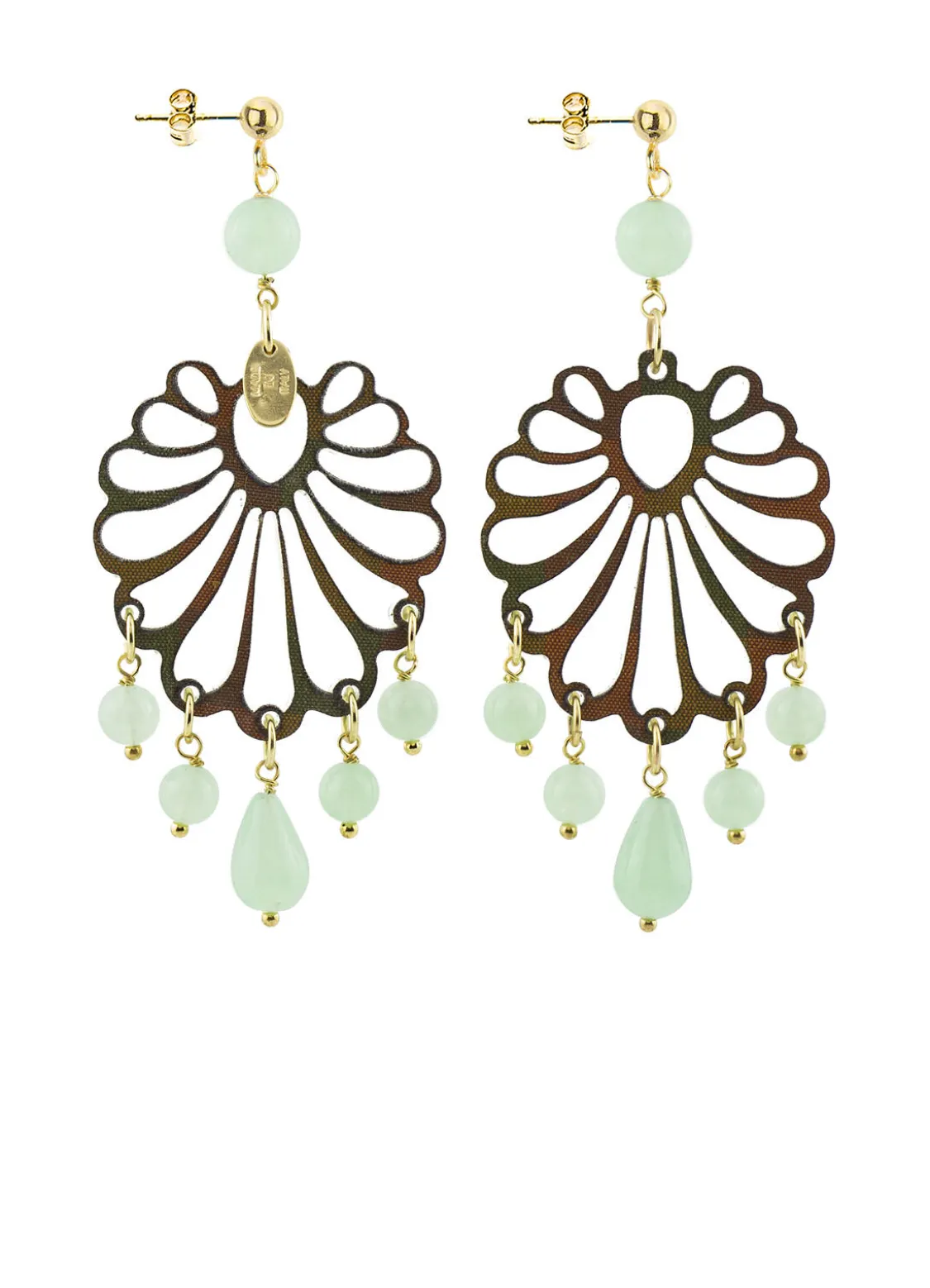 Orecchini Chandelier Conchiglia Plexi Verde Giada