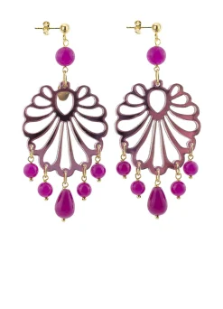 Orecchini Chandelier Conchiglia Plexi Fucsia
