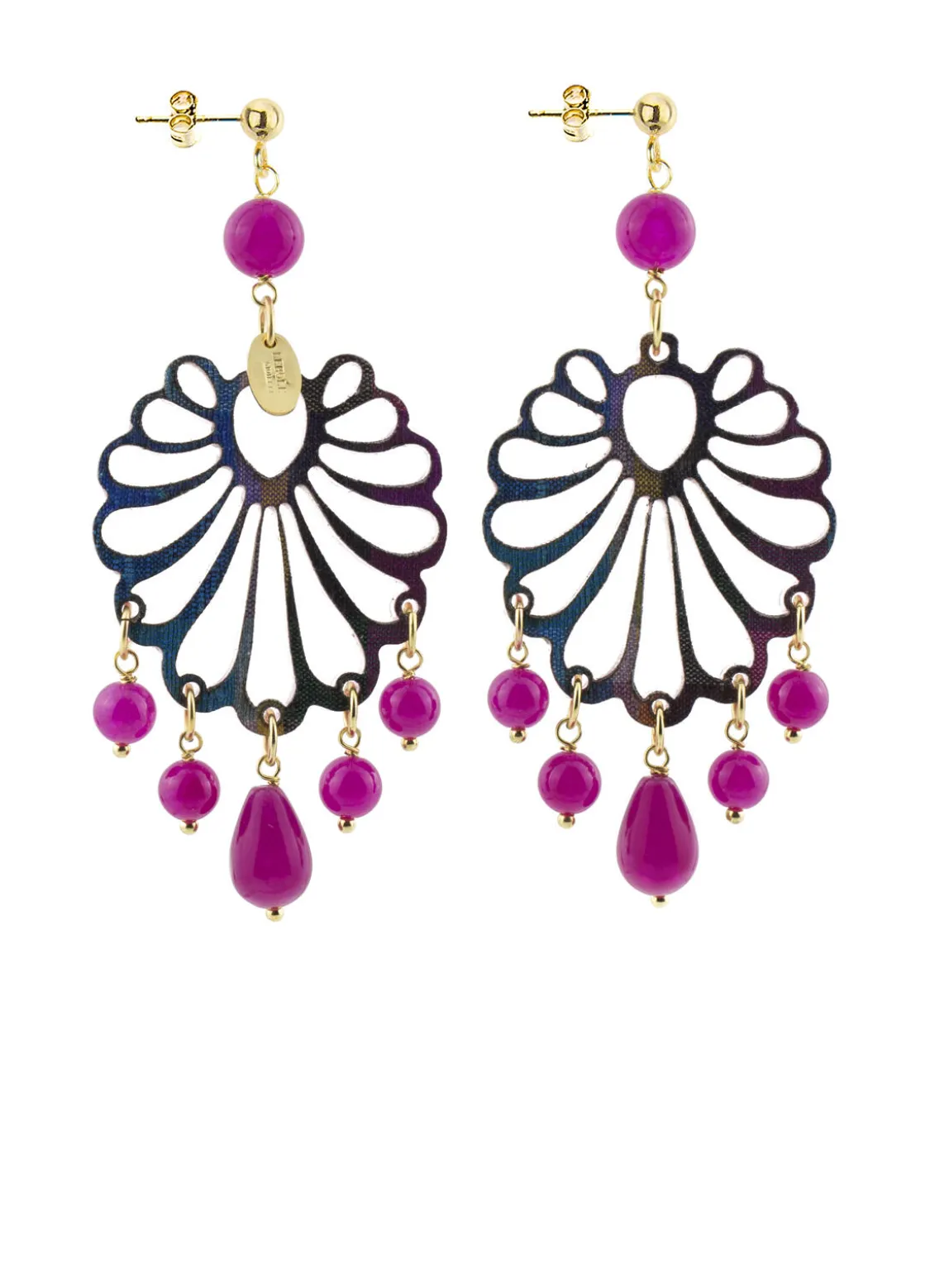 Orecchini Chandelier Conchiglia Plexi Fucsia