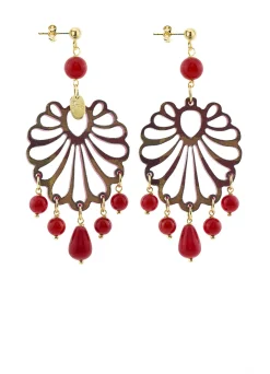 Orecchini Chandelier Conchiglia Plexi Rubino