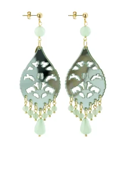 Orecchini Chandelier Goccia Lunga Plexi Verde Giada