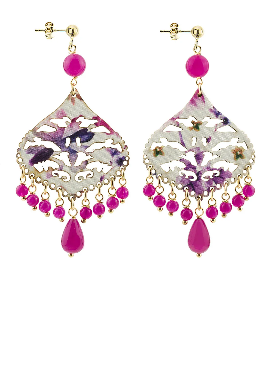 Orecchini Chandelier Goccia Fucsia