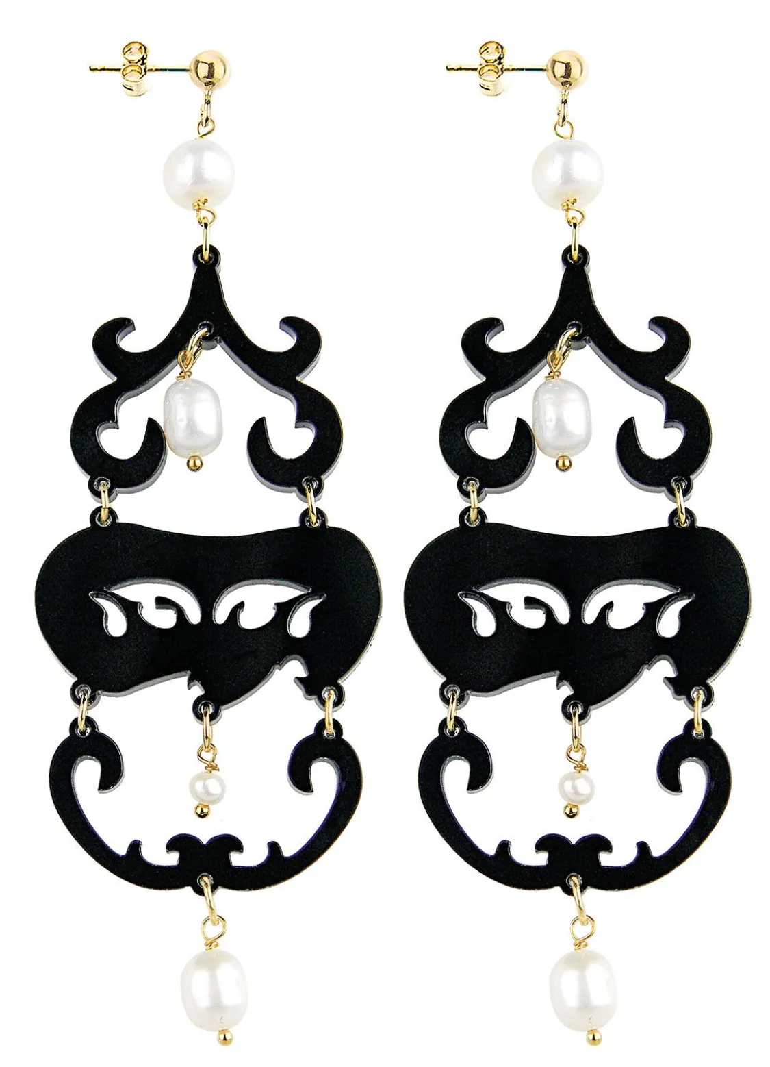 Orecchini Chandelier Lungo Plexi Nero