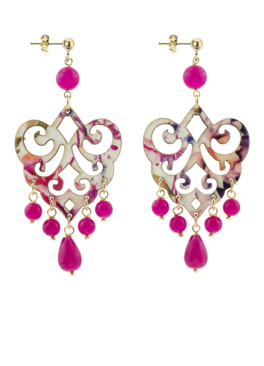 Orecchini Chandelier Palma Fucsia