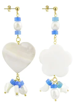 Orecchini Cuore E Fiore Madreperla Piccolo Azzurro