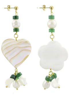 Orecchini Cuore E Fiore Madreperla Piccolo Verde