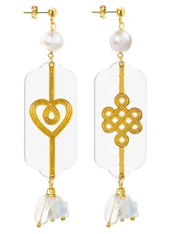 Orecchini Cuore E Infinito Plexi Trasparente Perla