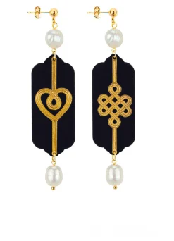 Orecchini Cuore E Infinito Mini Plexi Nero Perla