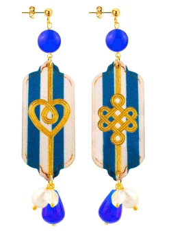 Orecchini Cuore E Infinito Righe Blu