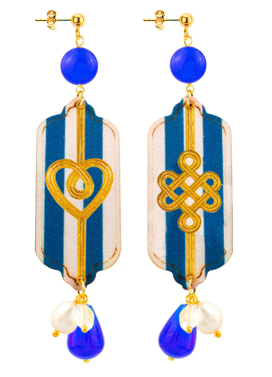Orecchini Cuore E Infinito Righe Blu