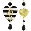 Orecchini Cuore Grande Righe Nero