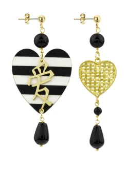Orecchini Cuore Grande Righe Nero