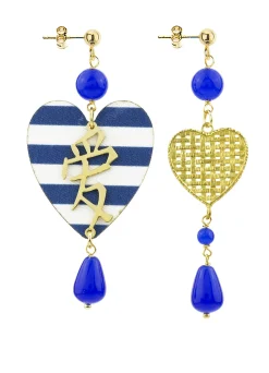 Orecchini Cuore Grande Righe Blu