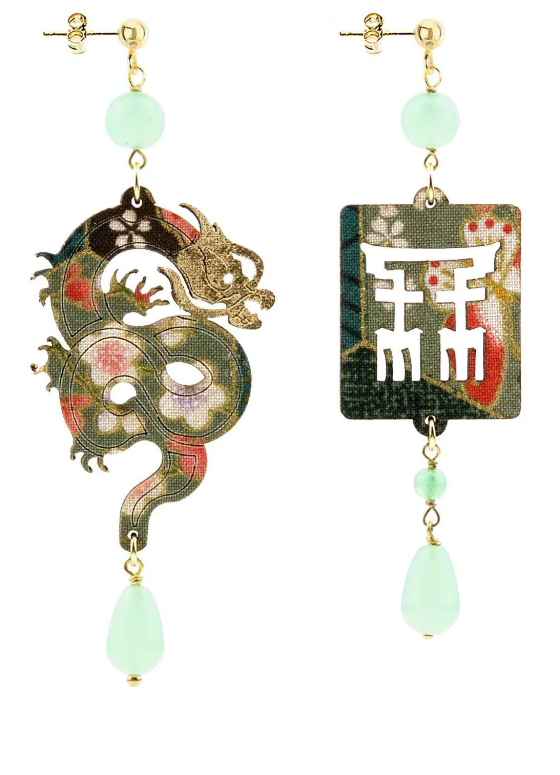 Orecchini Drago Pelle Verde Giada