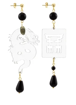 Orecchini Drago Plexi Trasparente Piccolo Nero
