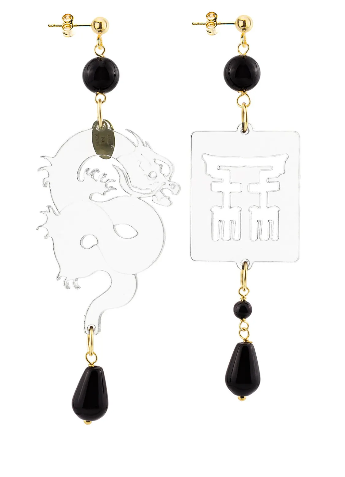 Orecchini Drago Plexi Trasparente Piccolo Nero