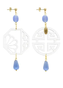 Orecchini Fu Plexi Trasparente Pietra Celeste