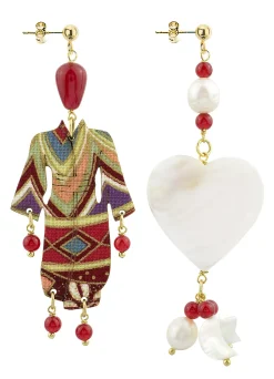 Orecchini Kimono E Cuore Madreperla Piccolo Rubino