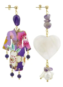 Orecchini Kimono E Cuore Madreperla Piccolo Viola