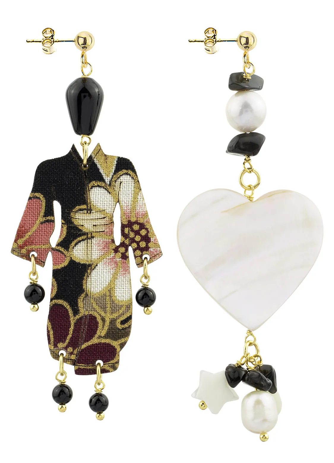 Orecchini Kimono E Cuore Madreperla Piccolo Nero